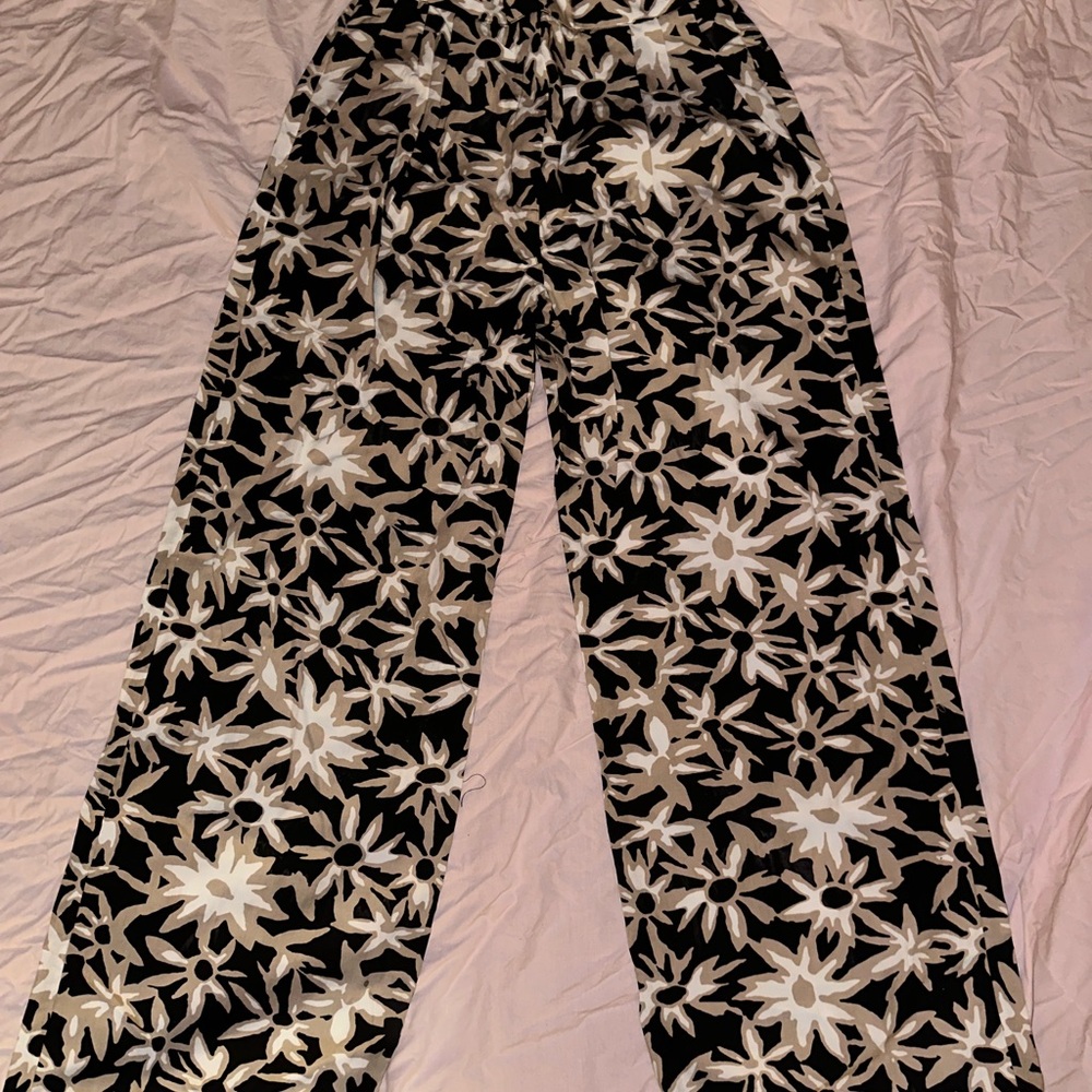 Frank & Oak Black and White Floral Wide Leg Pants